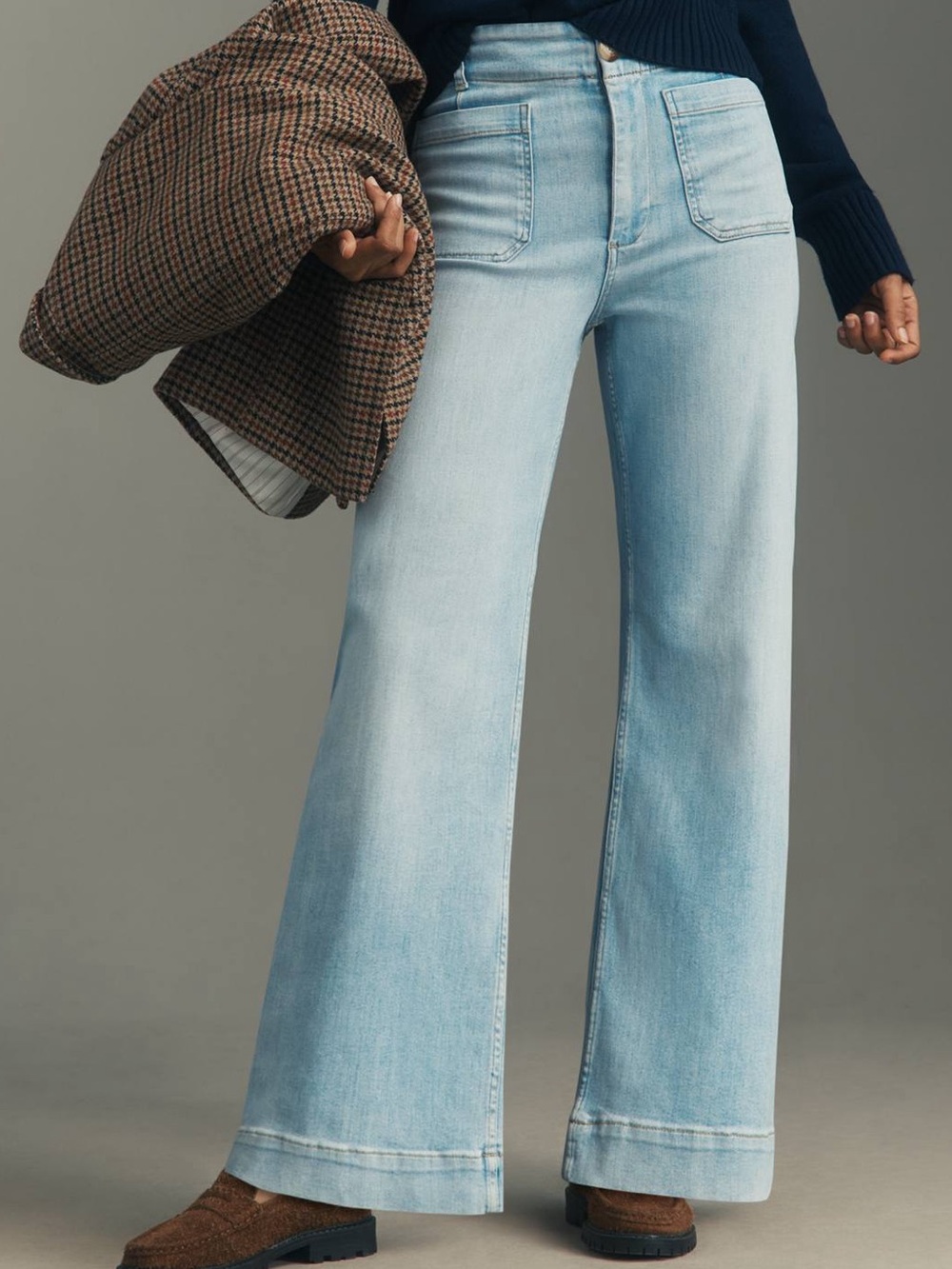 Maeve Anthropologie The Colette Full Length Wide Leg Jeans Light Wash Size 28